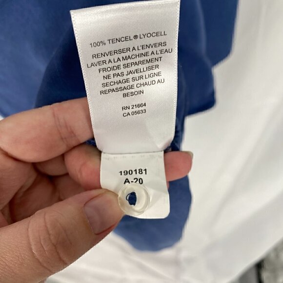 FOXCROFT Womens Blue Curved Hem Roll-tab Sleeve Collared Button Up Top Size 2 - Picture 6 of 7